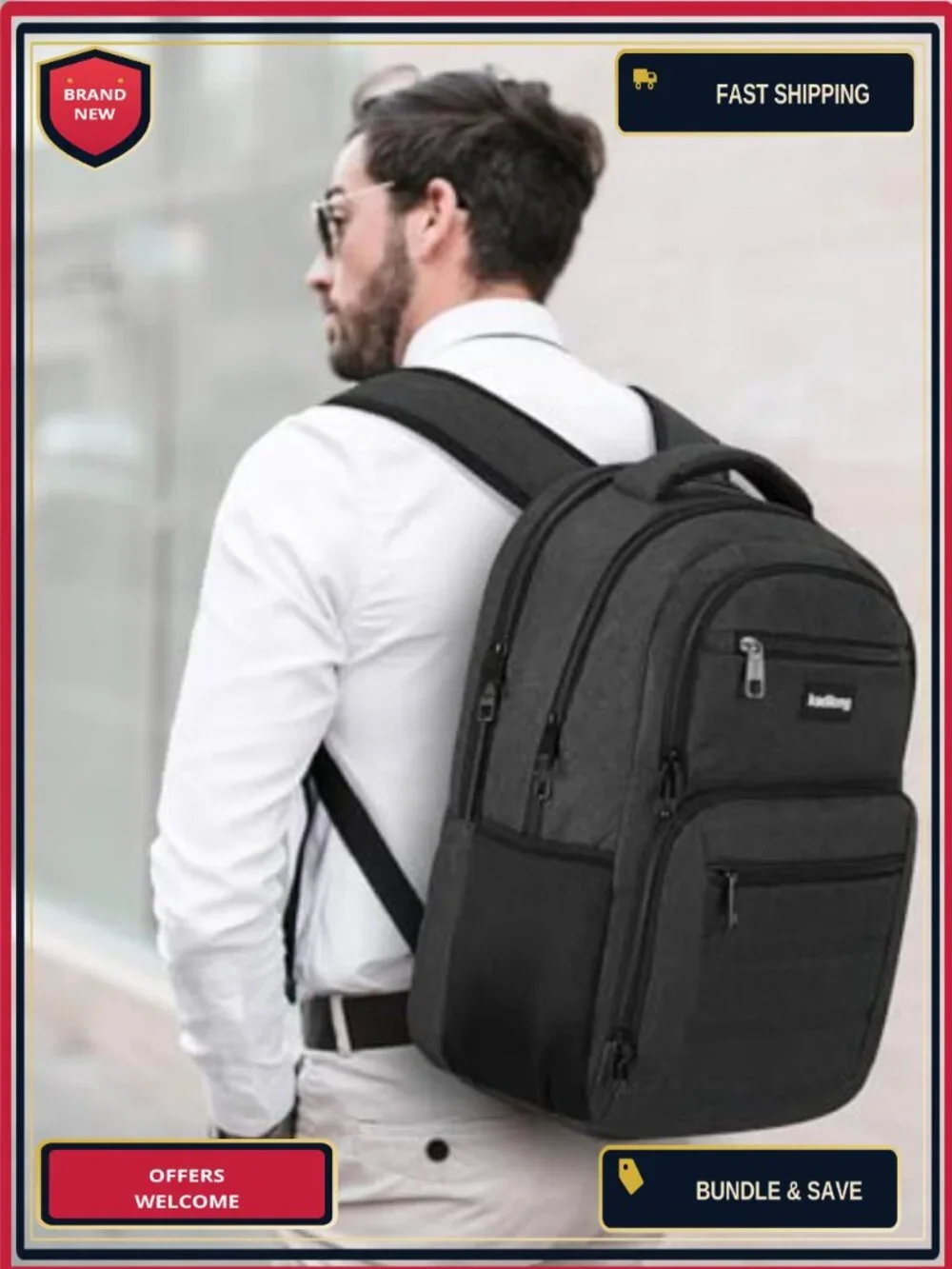 17.3 Inch Laptop Backpack with USB Charger, Book Bag for Men Teens, School Work